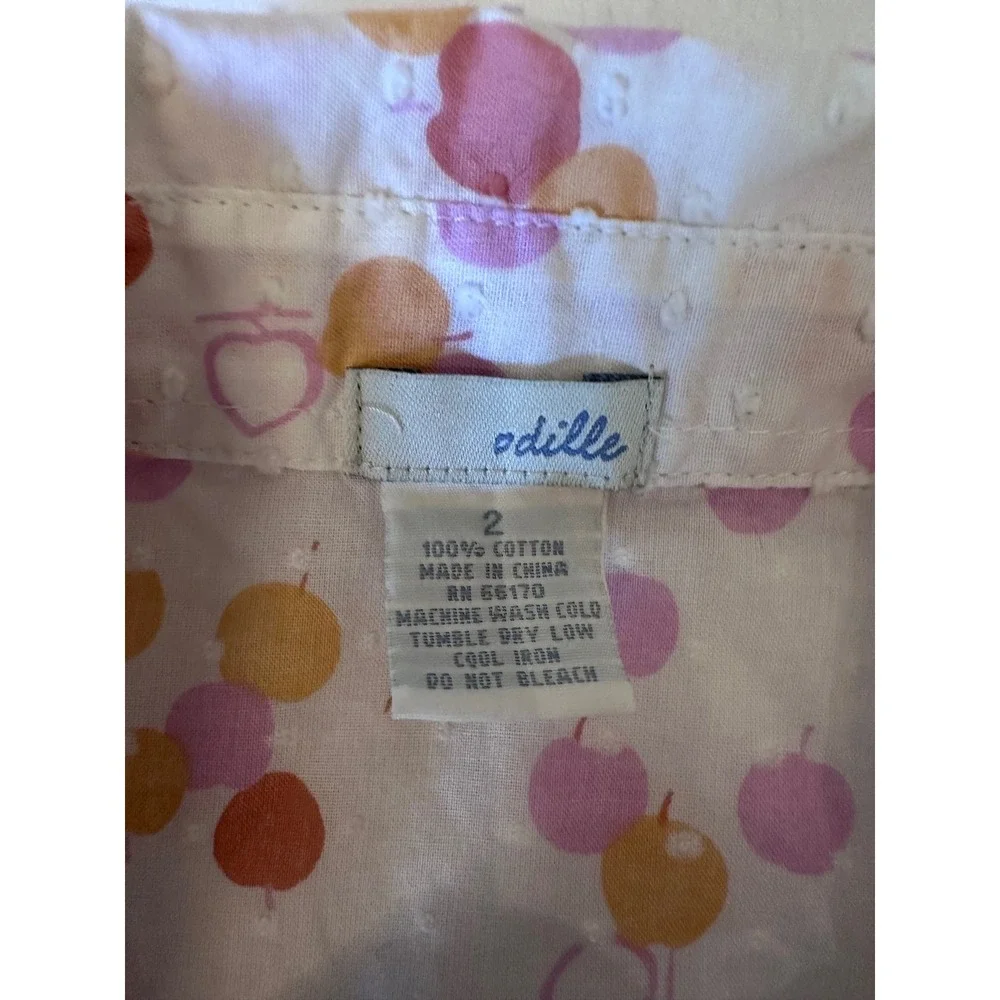 Odille Anthropologie Fruit Heart Swiss Dot Snap Button Blouse White Pink Size 2 - Picture 5 of 6